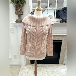 WHBM Peachy Pink Off-Shoulder Tie Back Sweater